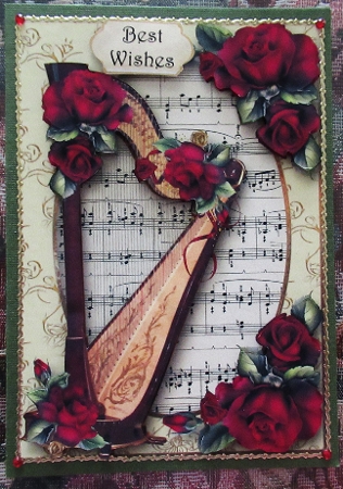 Gorgeous Harp with Sheet Music & Red Roses by Wendy De Winter