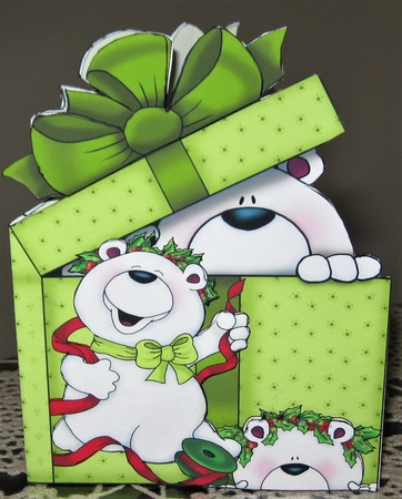 Christmas Bears Gift Box Shaped Card by Wendy De Winter