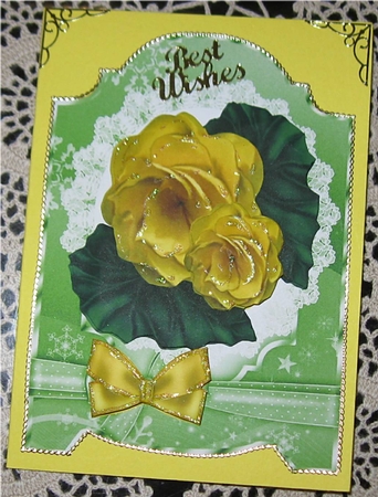 Pretty Yellow Begonias, on Lace with Bow in Ornate Frame by Wendy De Winter