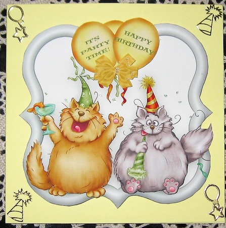 6" x 6" Party Time Cats with Decoupage Card Topper by Wendy De Winter