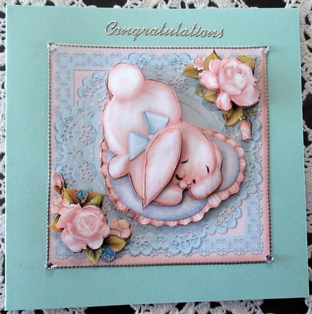 Blue Puppy on Cushion Square Card Front by Wendy De Winter