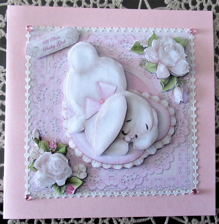 Pink Puppy on Cushion Square Card Front by Wendy De Winter