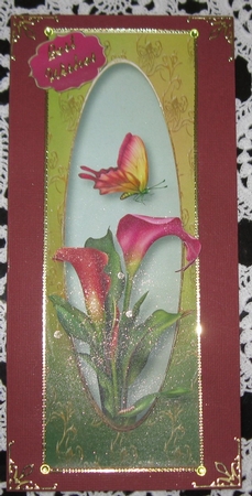Large Dl Hot Calla Lilies & Butterfly by Wendy De Winter
