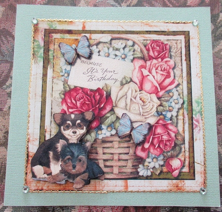 Vintage Flowerbasket and Puppys Topper by Wendy De Winter