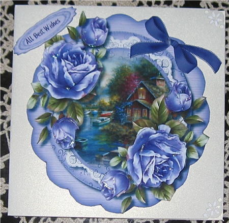 Easel or Topper Beautiful Lilac Roses in a Scalloped Frame  by Wendy De Winter