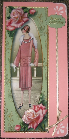 Fabulous Flapper & Pink Roses Large Dl by Wendy De Winter
