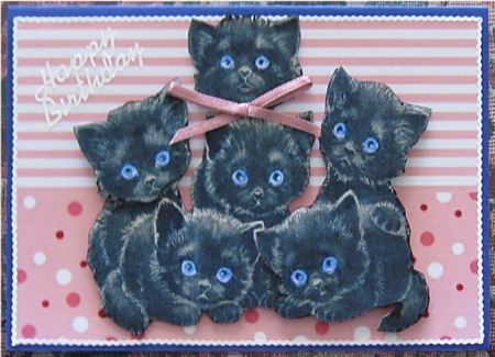 Cute Black Kittens with Green Bows A4 by Wendy De Winter