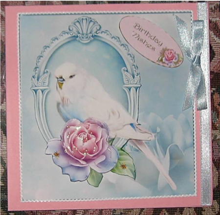 Budgie Rose Fantasy Topper with Decoupage by Wendy De Winter