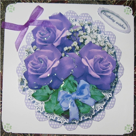 Topper or Easel Lovely Lilac Roses on Scalloped Polka Dot by Wendy De Winter
