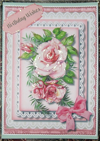 Beautiful Pink Roses on Stunning Lace  by Wendy De Winter