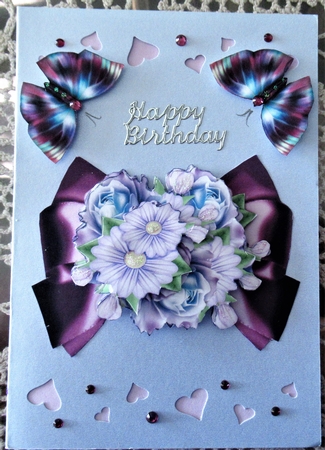 Step by Step Flowers on Satin Purple Bow by Wendy De Winter