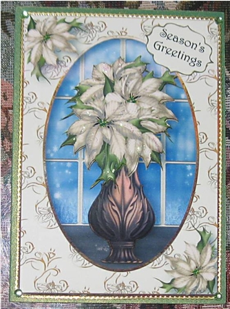 Christmas Vase of Cream Poinsettias with Decoupage by Wendy De Winter
