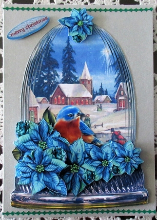 Christmas Globe Bleu Poinsettias by Wendy De Winter
