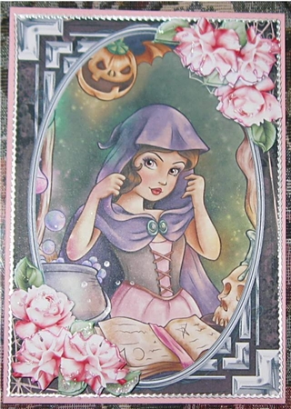 Witchcraft Card Front with Roses by Wendy De Winter