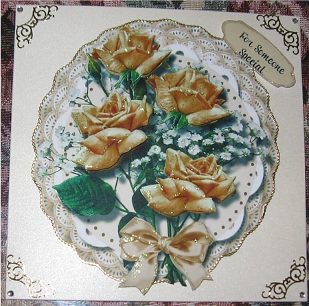 Lovely Cream Roses on Double Lace  by Wendy De Winter