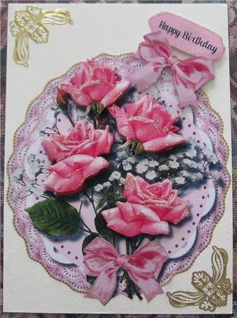 Beautiful Vibrant Pink Roses on Double Lace  by Wendy De Winter