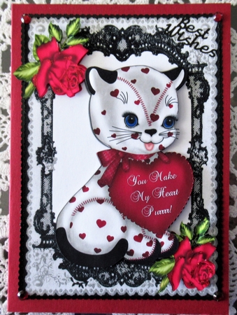 You Make My Heart Purrrrrrrrr! Cute Kitty with Roses by Wendy De Winter