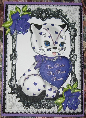 You Make My Heart Purrrrrrrrr! Cute Kitty with Purple Roses by Wendy De Winter