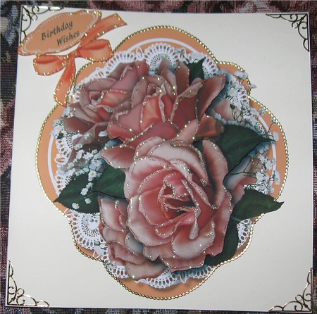 Apricot Roses in a Quadrefoil Mat by Wendy De Winter