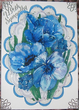 Beautiful Anemones on a lace mat  by Wendy De Winter