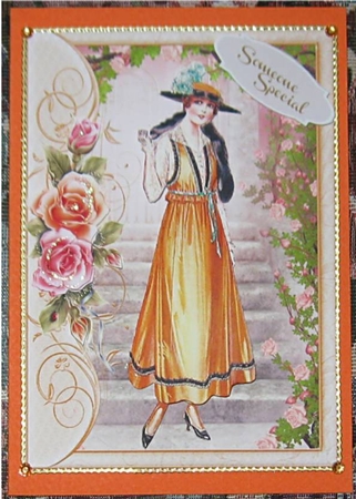 1920s Lady Blushing Rose Card Front and Decoupage by Wendy De Winter