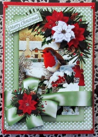 Ribbon wrap Christmas robin by Wendy De Winter
