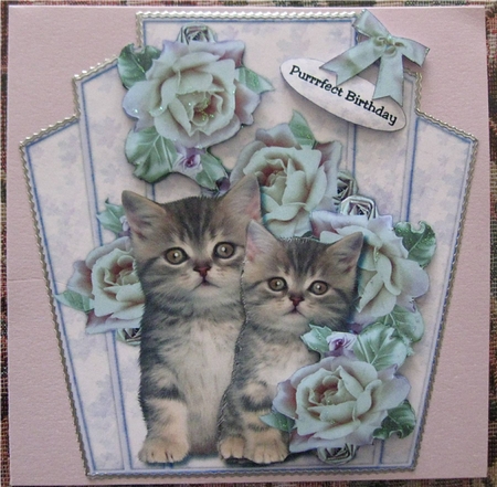 Purrrfect Birthday Cute Kitten & Vintage Roses by Wendy De Winter