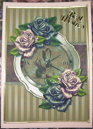Male card Vintage Clock & Antique Roses by Wendy De Winter