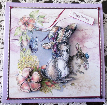 summer day with the rabbits 7x7 card by Wendy De Winter