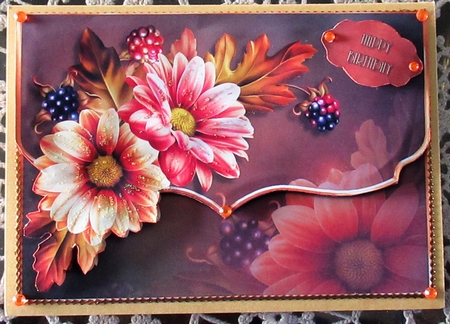 Antique Autumn Flowers Fancy Edge Envelope Card by Wendy De Winter