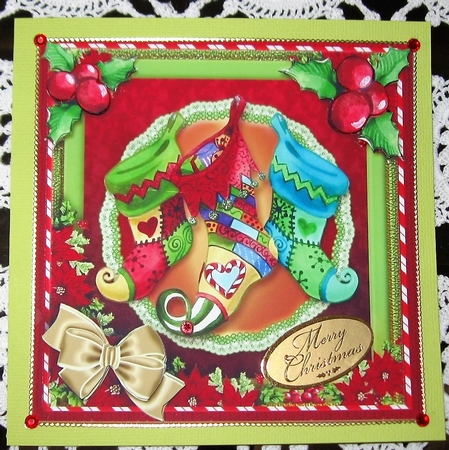 Vintage Christmas card Front Stockings  by Wendy De Winter