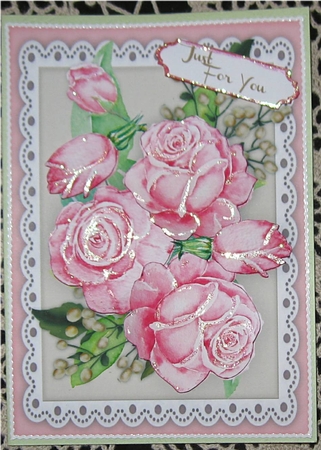 A5 Stunning Pink Roses on lace  by Wendy De Winter
