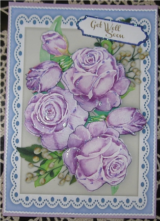 A5 Stunning lilac Roses on lace  by Wendy De Winter