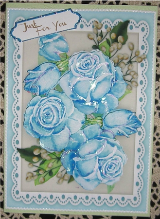 A5 Stunning Aqua Roses on lace  by Wendy De Winter