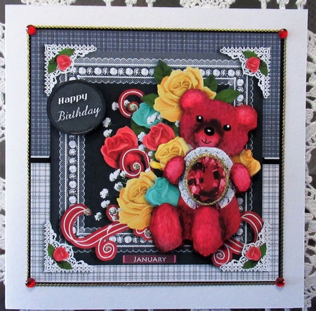 January Birthstone Bear Card Front  by Wendy De Winter