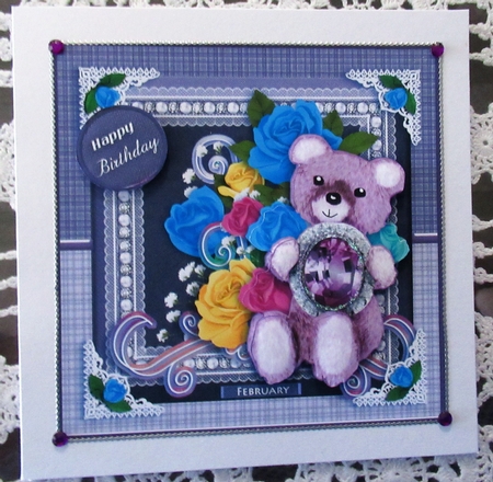 Feburary Birthstone Bear Card Front  by Wendy De Winter