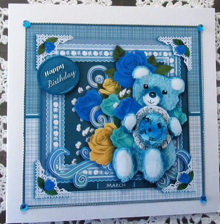 March Birthstone Bear Card Front  by Wendy De Winter