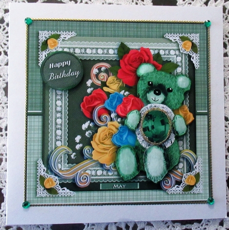 May Birthstone Bear Card Front  by Wendy De Winter