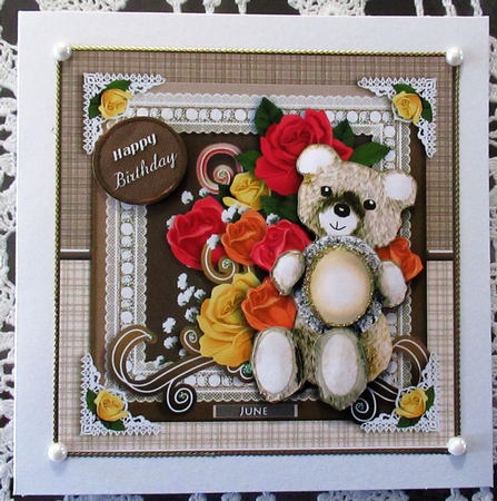 June Birthstone Bear Card Front  by Wendy De Winter