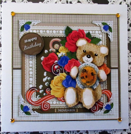 November Birthstone Bear Card Front  by Wendy De Winter