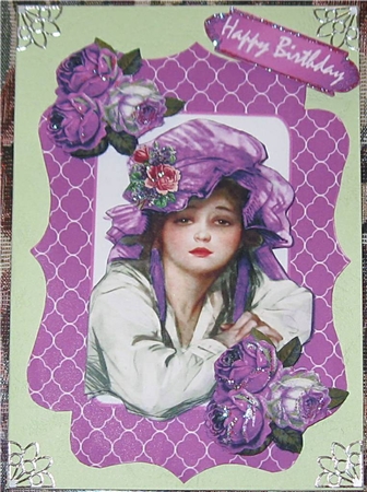 pretty vintage girl in bonnet with  painted pink roses by Wendy De Winter