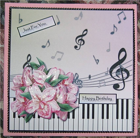 Music & Pink Orchids Quick Card by Wendy De Winter