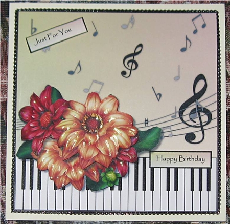 Music & Beautiful Dahlias Quick Card by Wendy De Winter