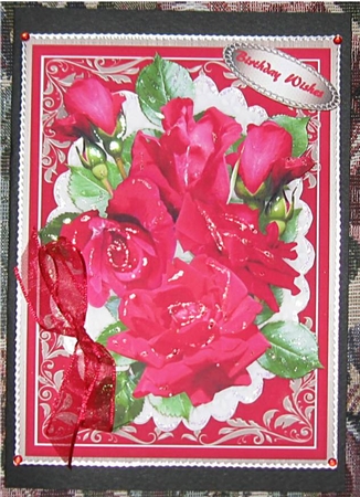 A5  Stunning Red roses on a Silver mat  by Wendy De Winter
