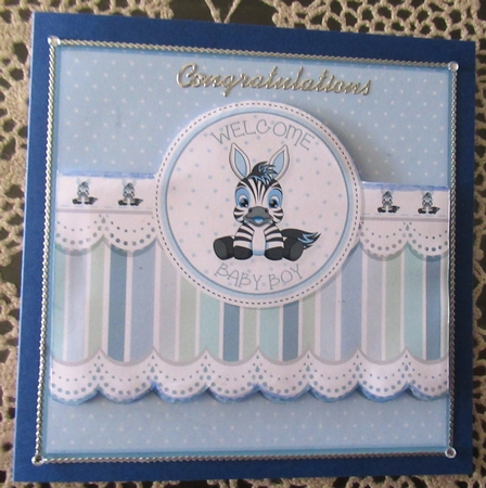 Baby Boy Zebra Card Topper - Blue by Wendy De Winter