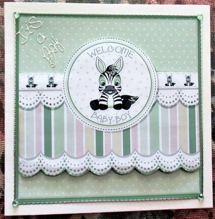 Baby Boy Zebra Card Topper - Green by Wendy De Winter