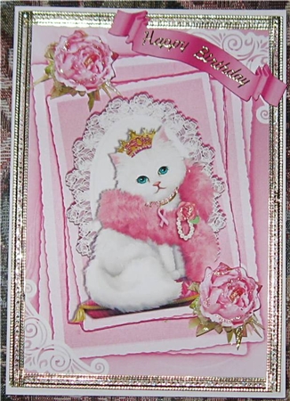 princess kitty with pink roses on lace A5 Stackers by Wendy De Winter