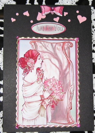  JJ ART NOUVEAU LADY WITH ROSES 6X4 DECOUPAGE PINK by Wendy De Winter