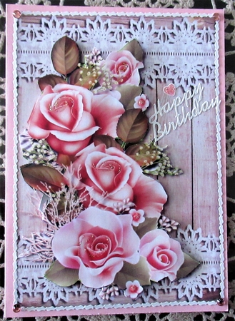Roses, Wood & Lace Quick card by Wendy De Winter