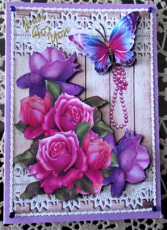 English Roses, Wood & lace Quick Card by Wendy De Winter